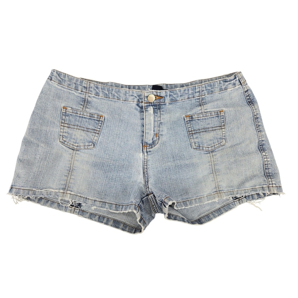 Blue Asphalt Womens Y2K 00's Low Rise Embroidered Micro Denim Shorts Light 9